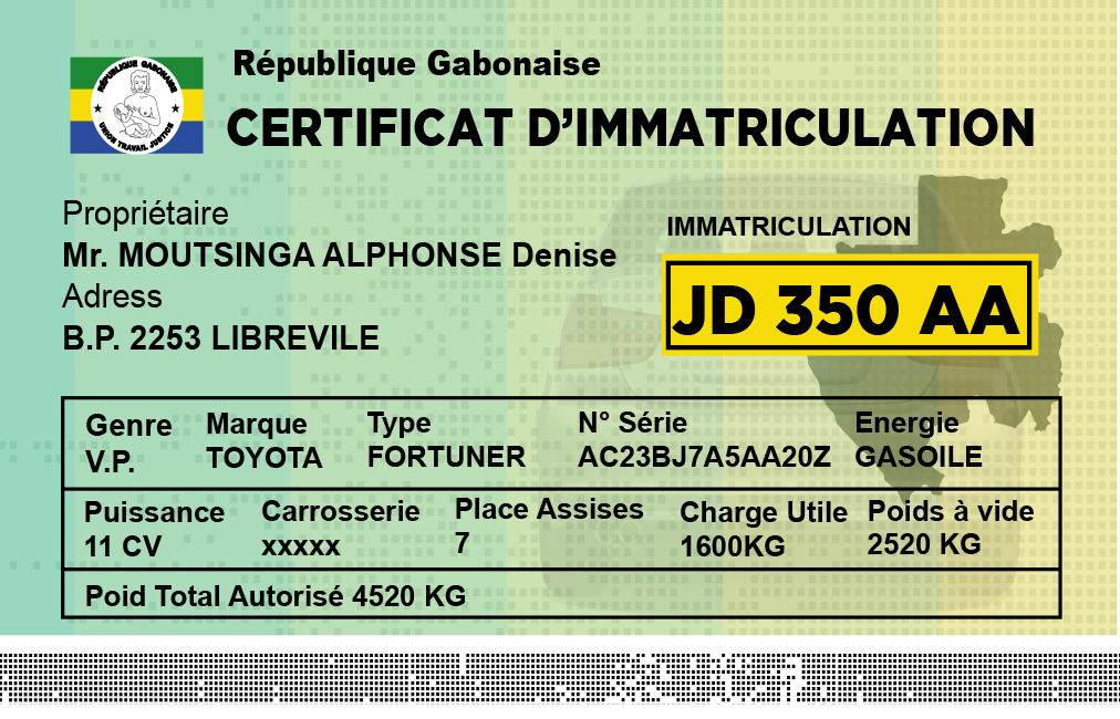 Modèle de certificat d’immatriculation PROTOS