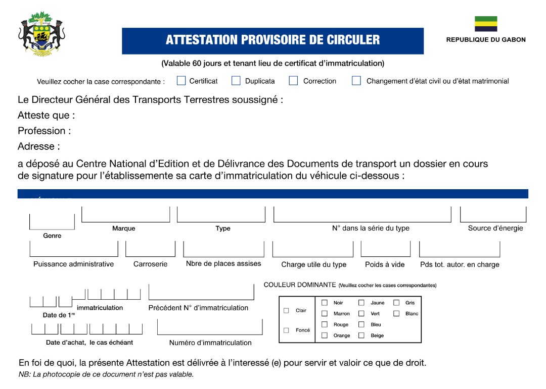 Récépissé d'immatriculation